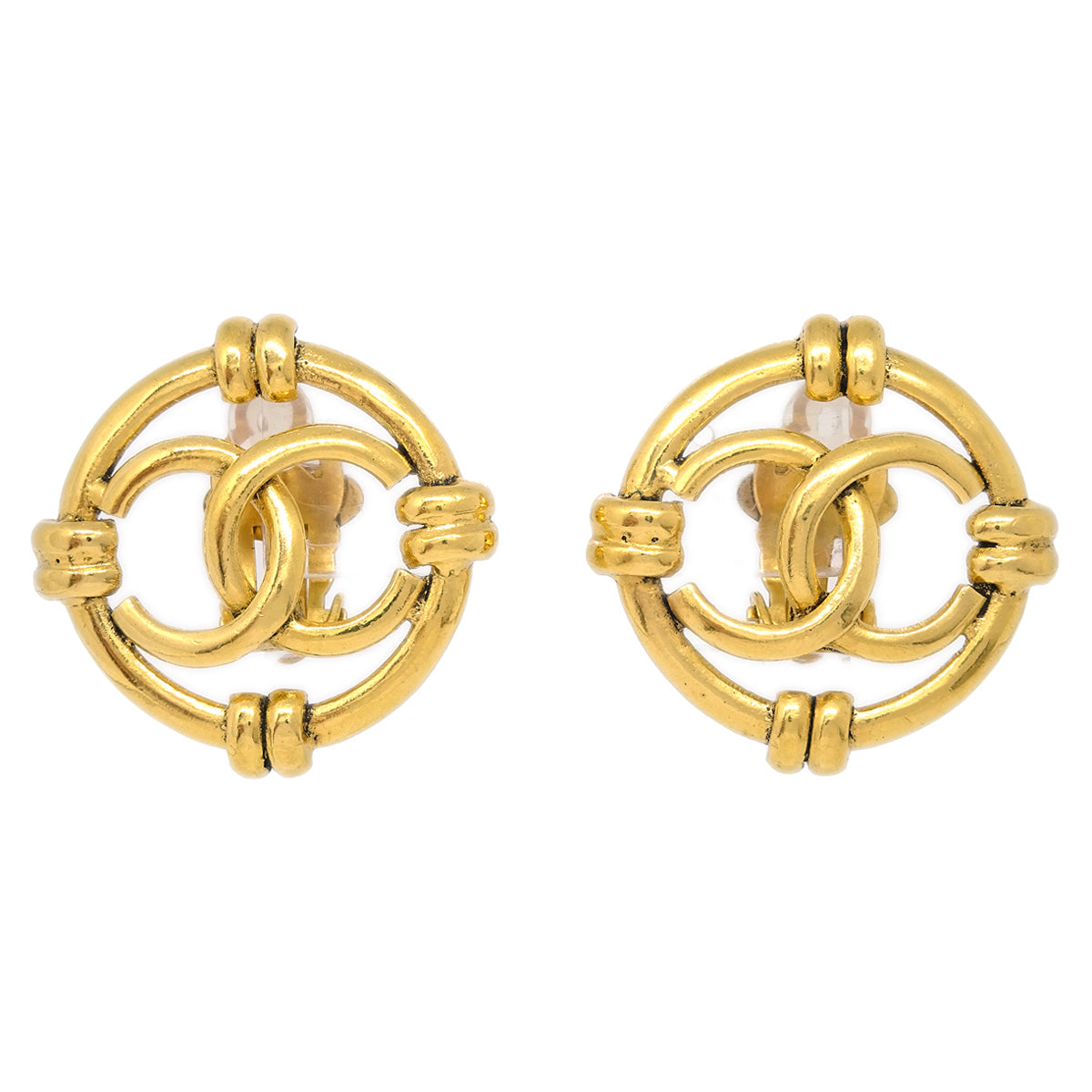Luxury Chanel Gold Button Earrings Clip-On 94A
