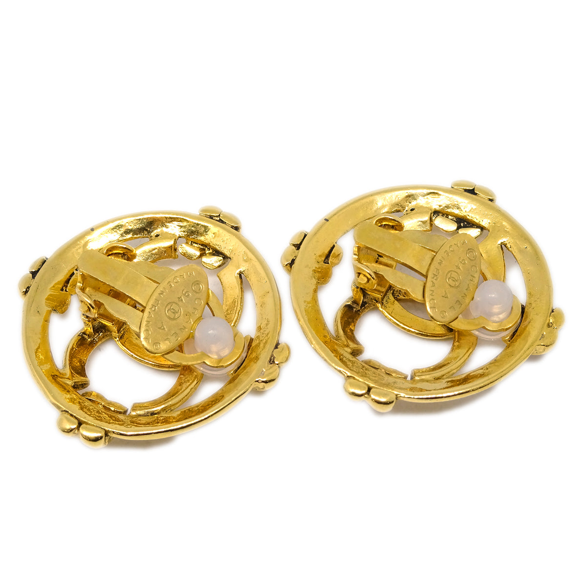 Luxury Chanel Gold Button Earrings Clip-On 94A