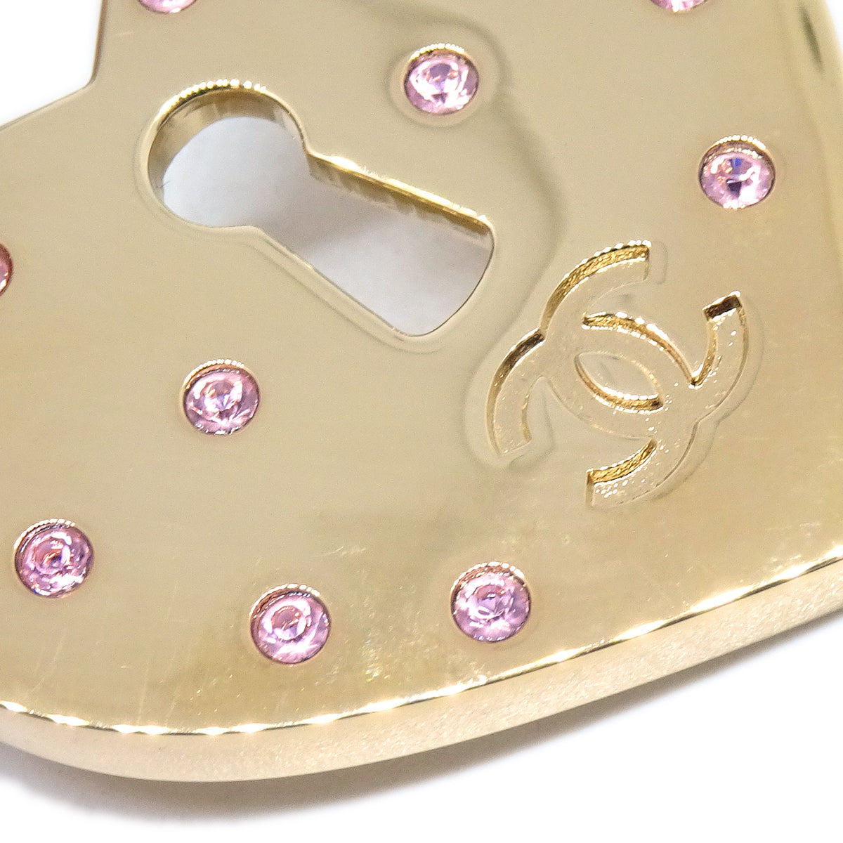 Luxury Chanel Heart Rhinestone Brooch Gold 02P