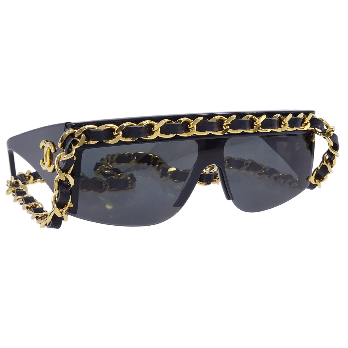 Luxury Chanel Chain Sunglasses Eyewear Black Small New