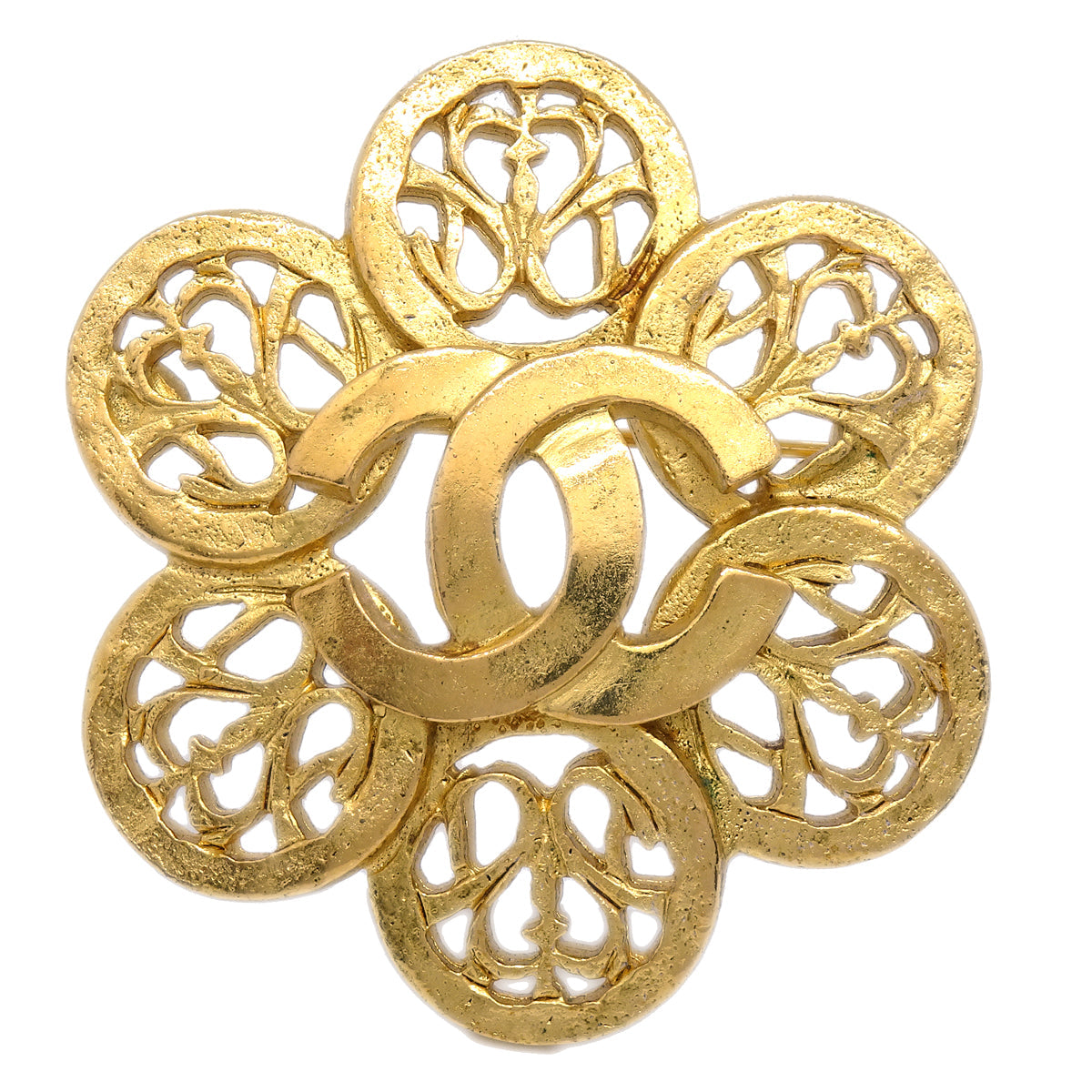 Luxury Chanel Flower Brooch Pin Gold 95A