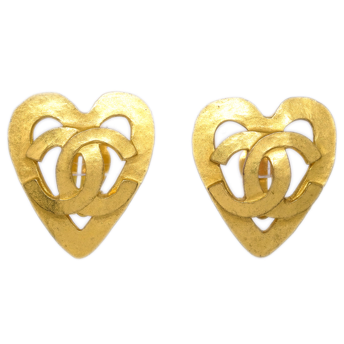 Luxury Chanel Gold Heart Earrings Clip-On 95P