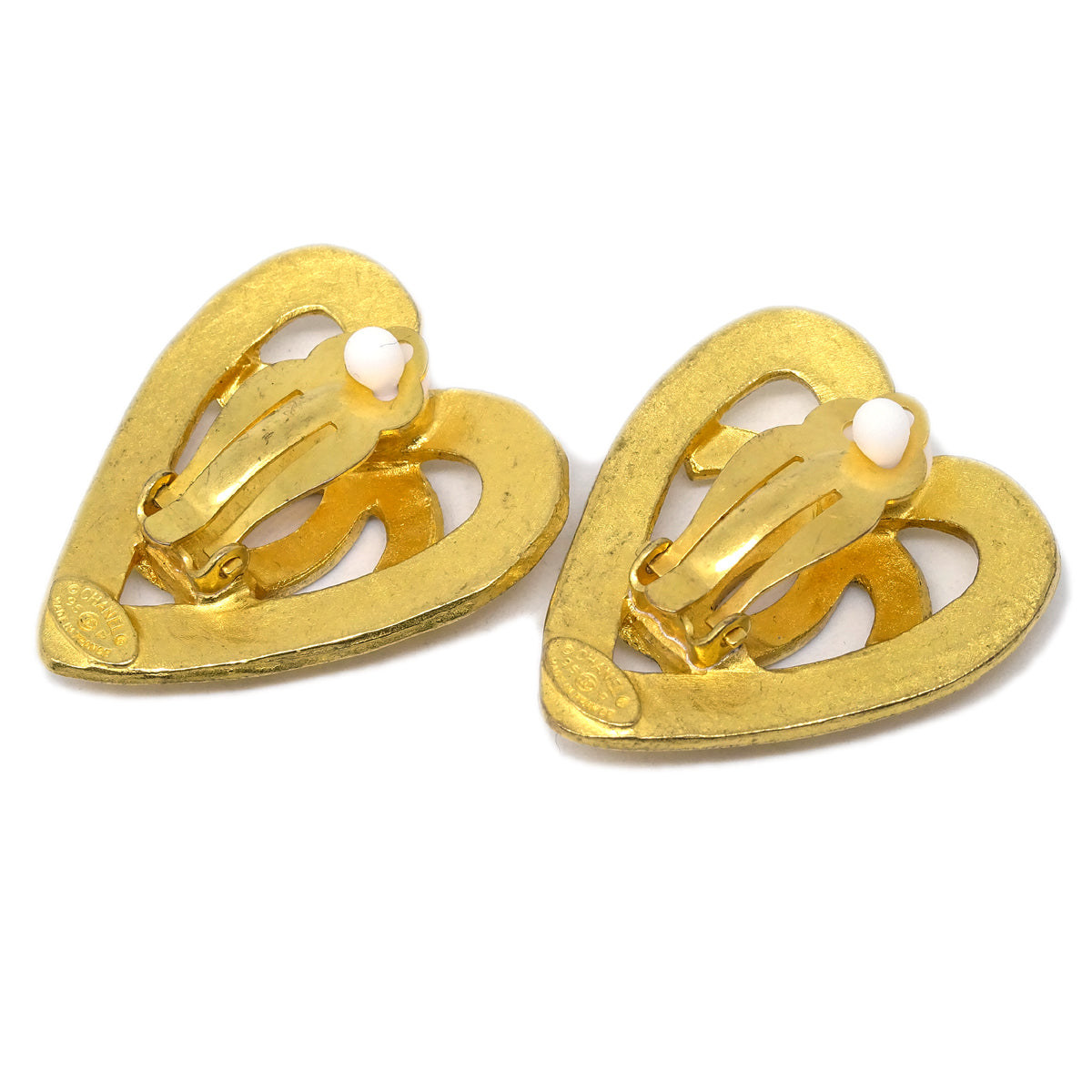Luxury Chanel Gold Heart Earrings Clip-On 95P
