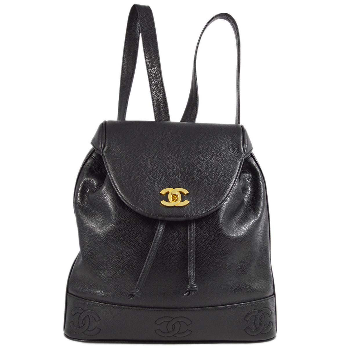 Luxury Chanel 1996-1997 Black Caviar Triple CC Backpack