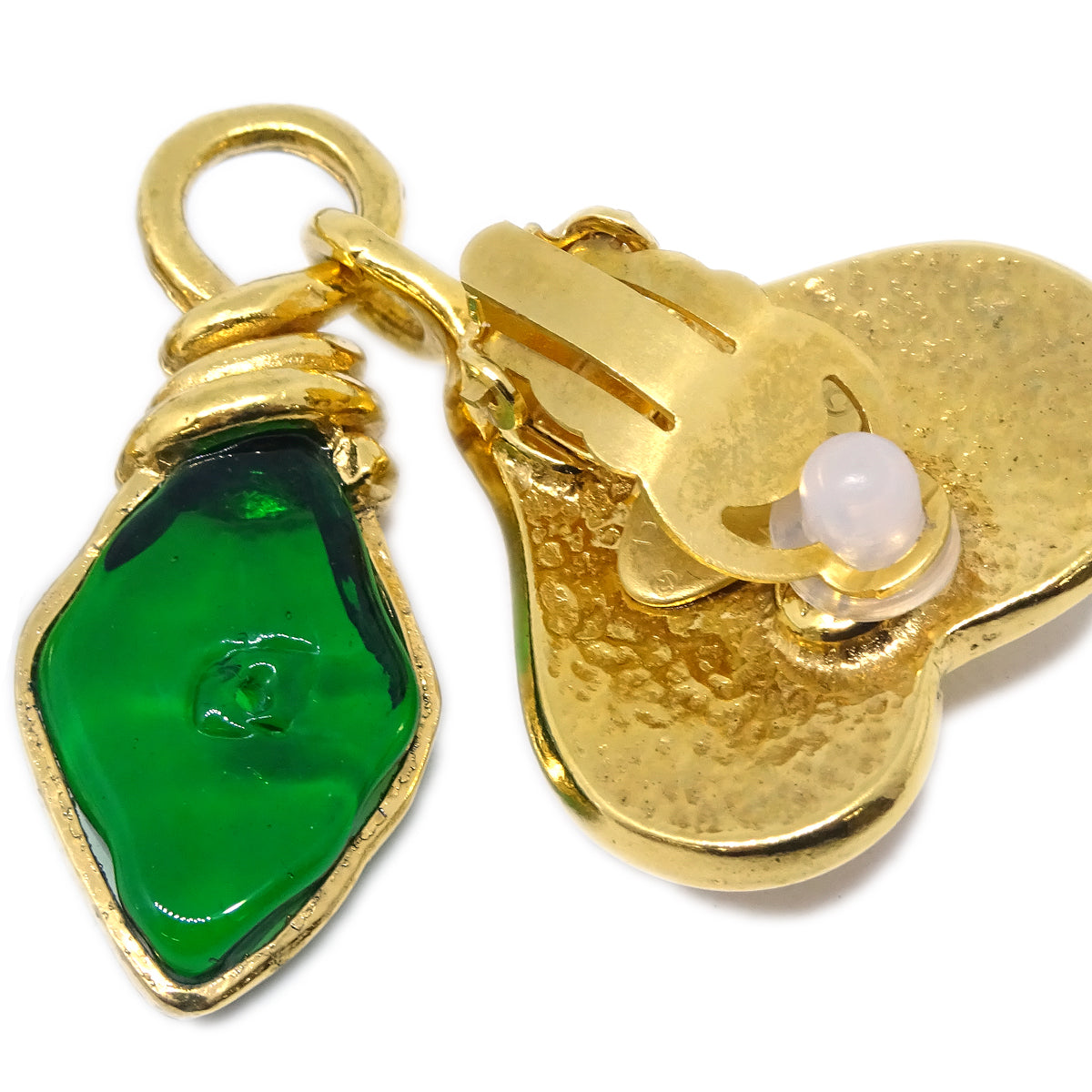 Luxury Chanel Gripoix Heaart Earrings Clip-On Gold 95P