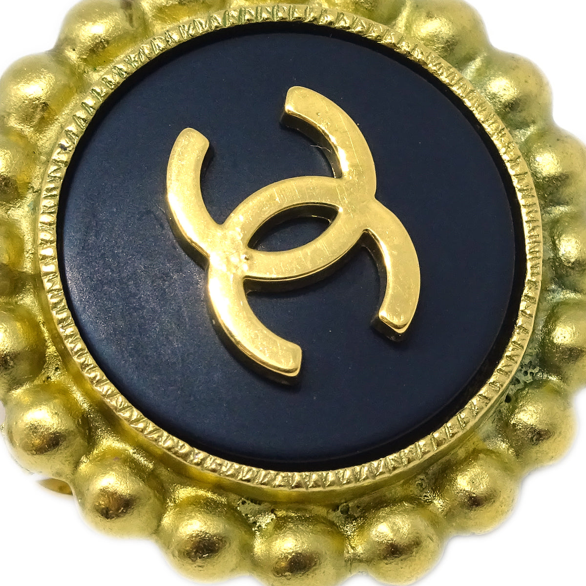 Luxury Chanel 1995 Gold & Black 'CC' Button Earrings