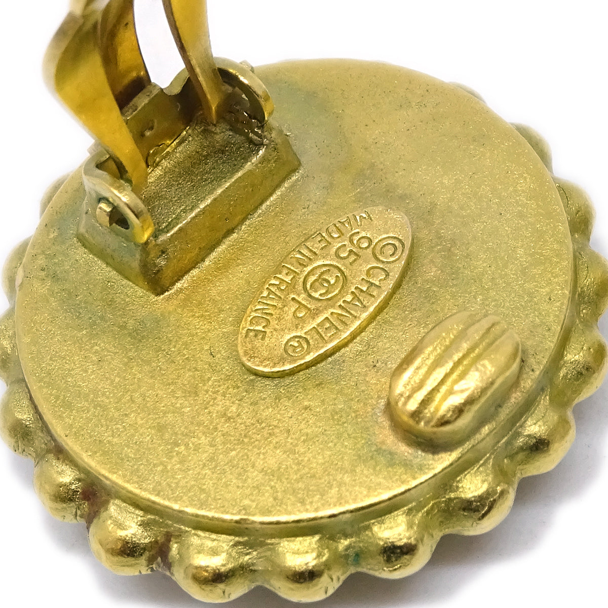 Luxury Chanel 1995 Gold & Black 'CC' Button Earrings