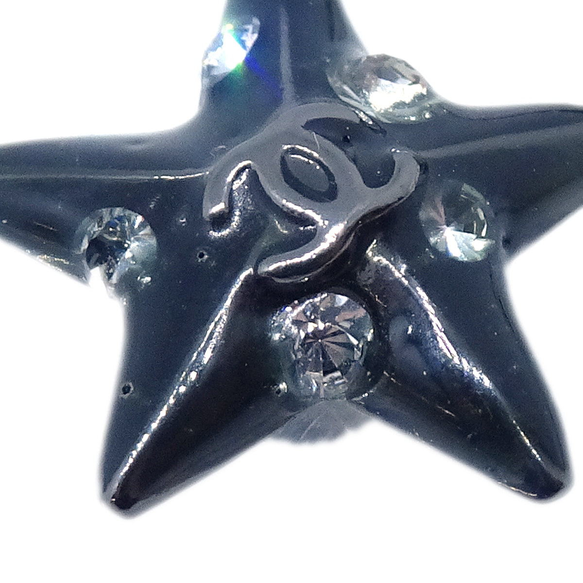 Luxury Chanel Star Rhinestone Piercing Earrings Black 03A