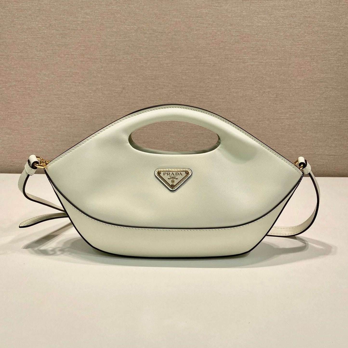 Luxury PradaDUMPLING BAG 30 IN WHTE CALFSKIN