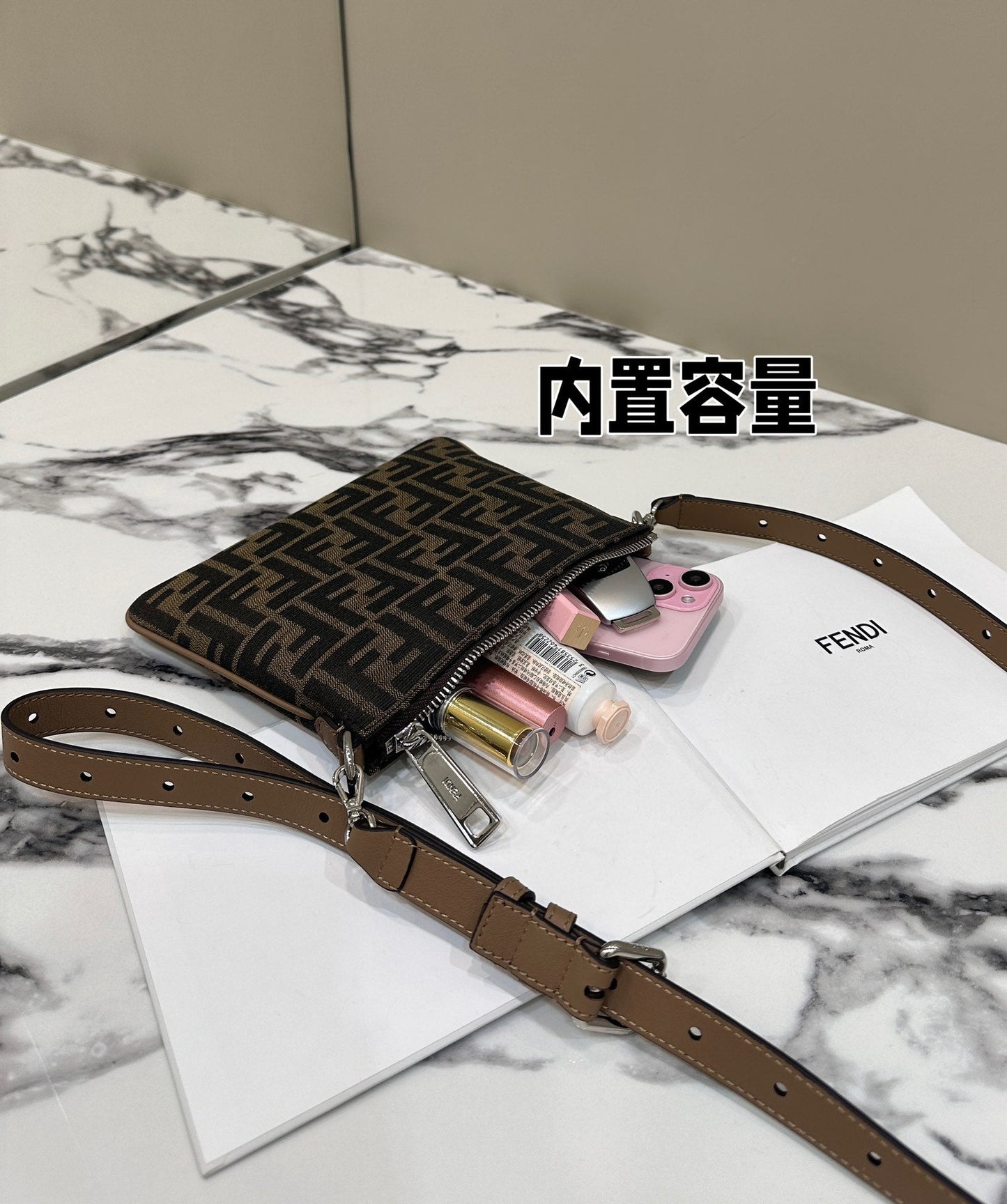 Luxury FendiSHOULDER BAG 19 WITH FF MOTIF IN BROWN JACQUARD FABRIC