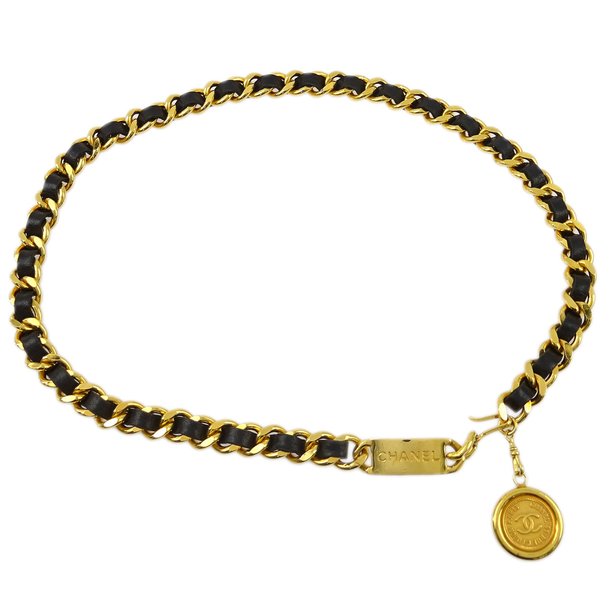Luxury Chanel Gold Black Medallion Chain Belt Small New