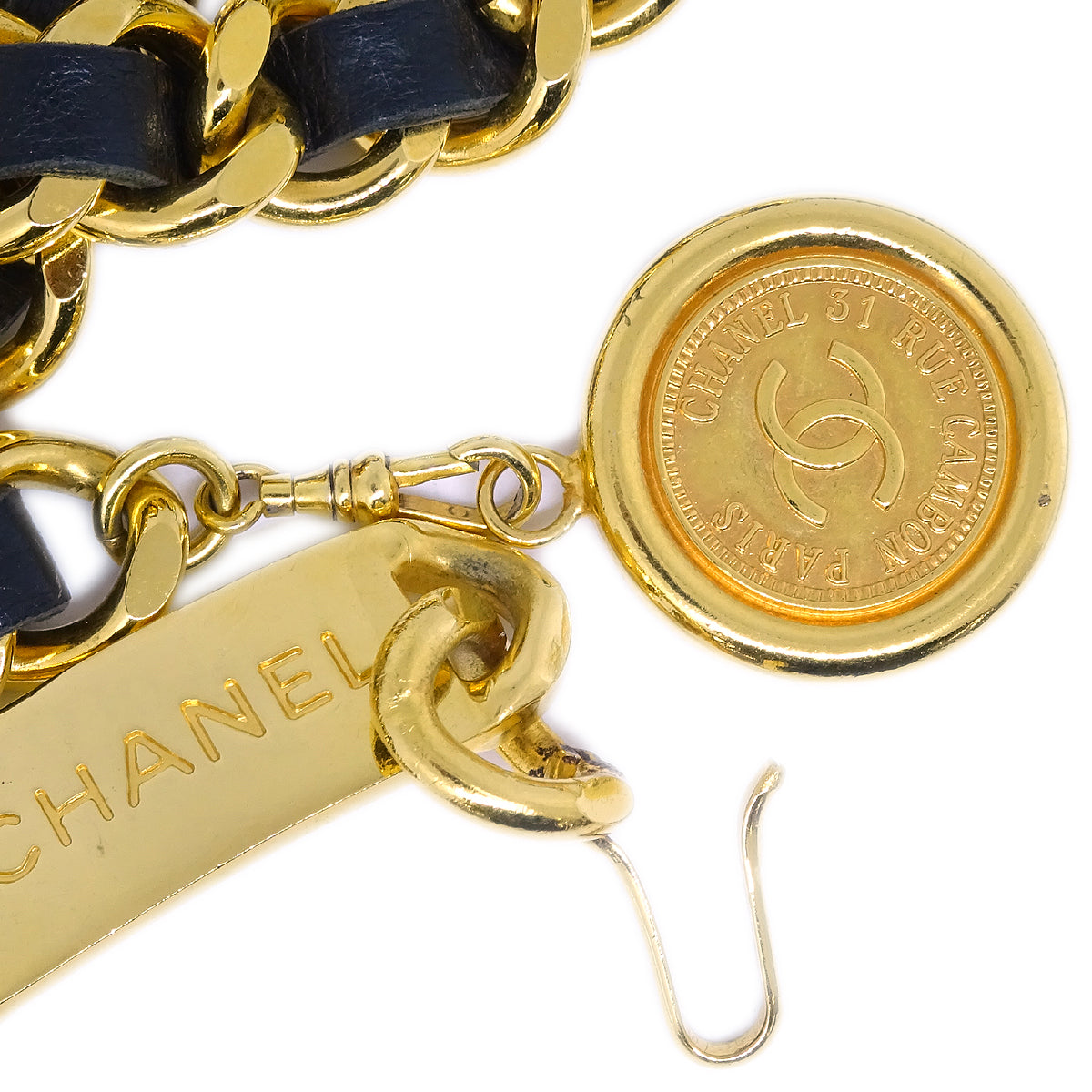 Luxury Chanel Gold Black Medallion Chain Belt Small New