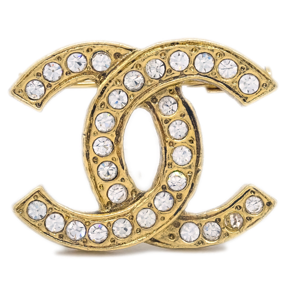 Luxury Chanel Gold CC Brooch Pin Rhinestone