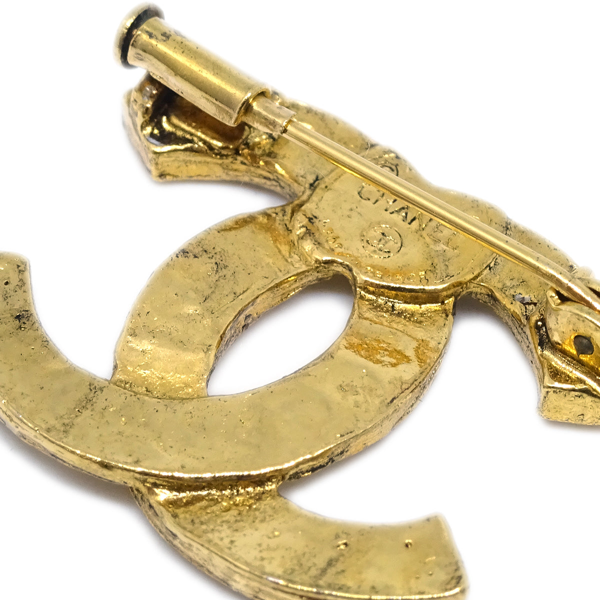 Luxury Chanel Gold CC Brooch Pin Rhinestone