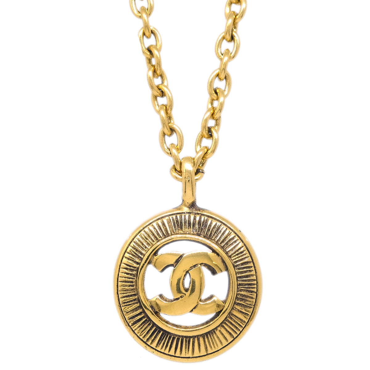 Luxury Chanel Gold Medallion Pendant Necklace 3242