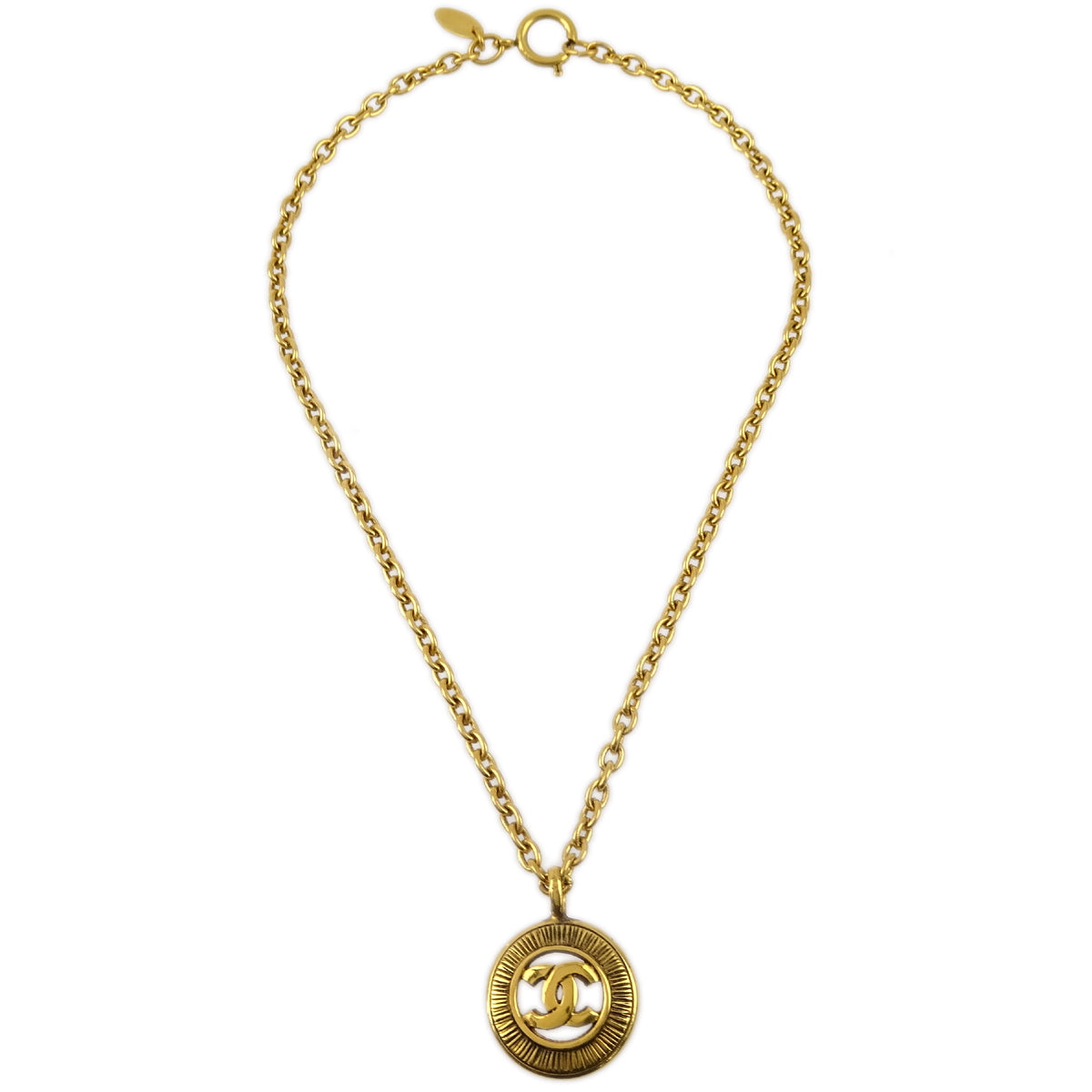 Luxury Chanel Gold Medallion Pendant Necklace 3242