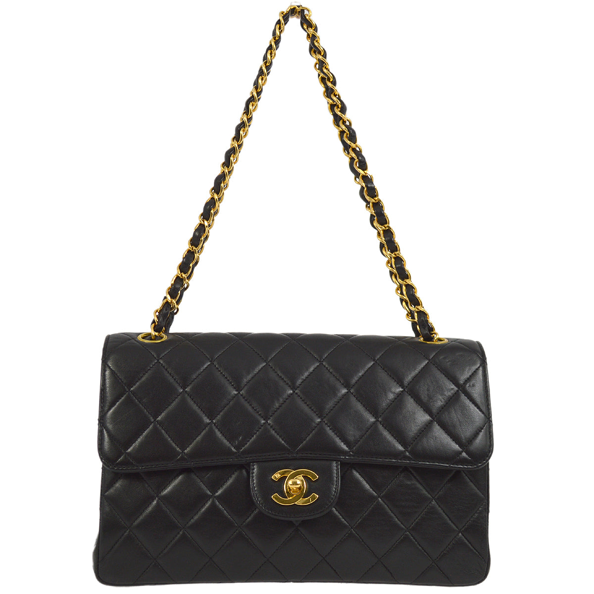 Luxury Chanel 1996-1997 Black Lambskin Medium Double Sided Classic Flap Shoulder Bag