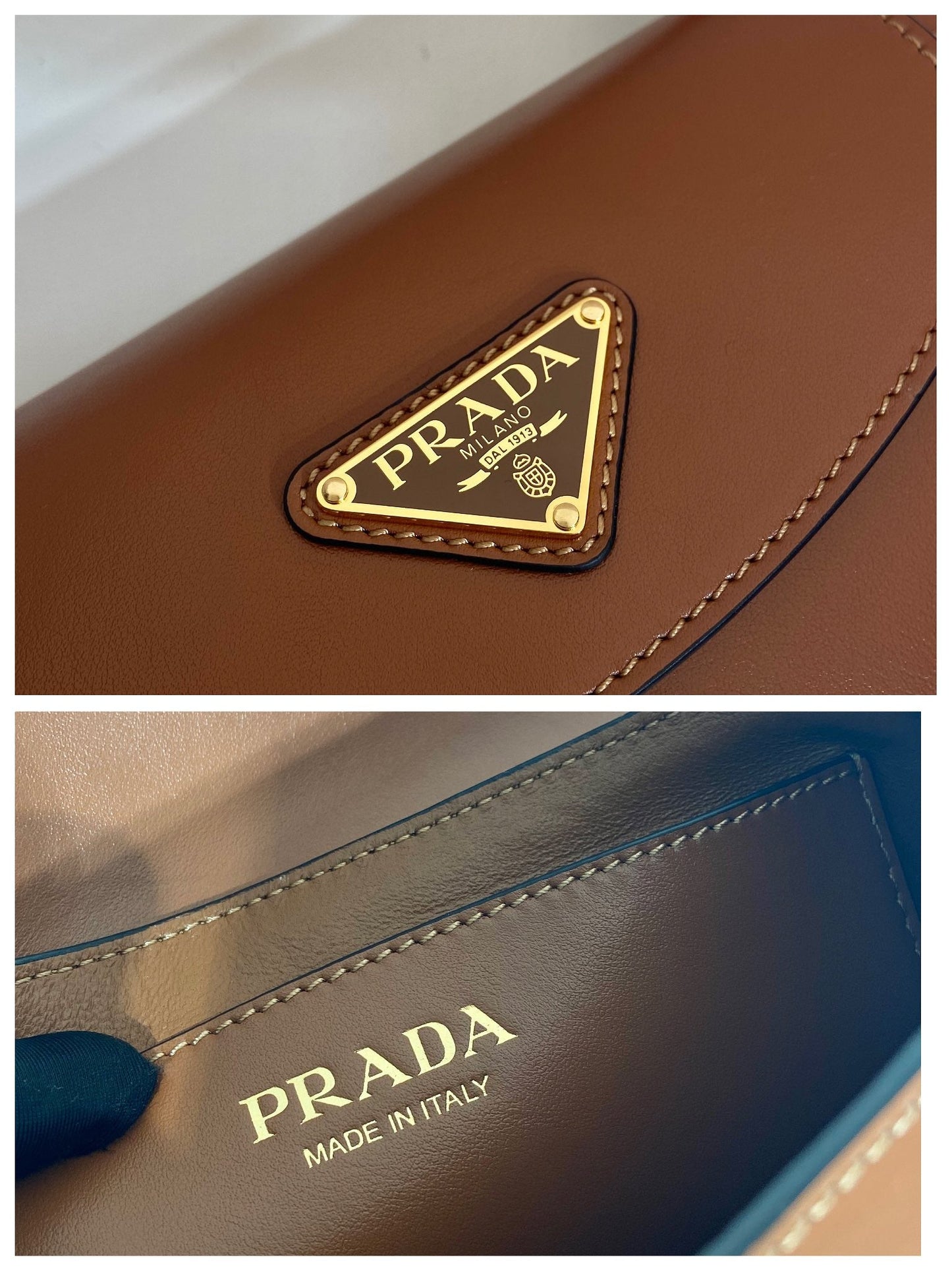 Luxury PradaFLAP BAG 25 IN CINNAMON BROWN SMOOTH CALFSKIN TRIANGLE LOGO
