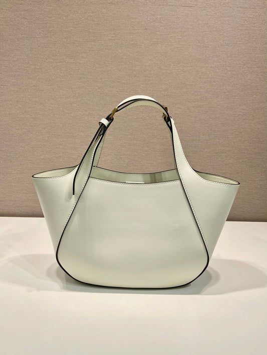 Luxury PradaTOTE BAG 28 IN WHITE SHEEPSKIN GOLD LOGO