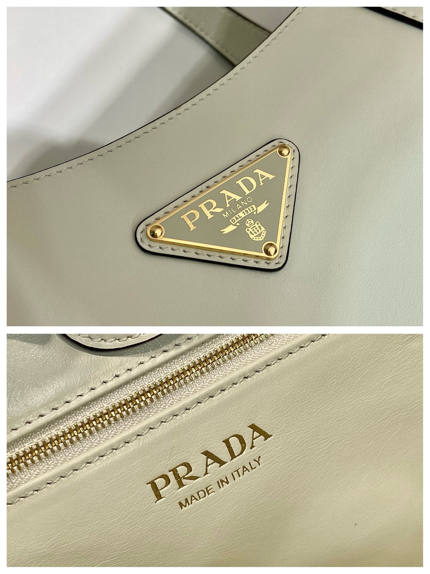 Luxury PradaTOTE BAG 28 IN WHITE SHEEPSKIN GOLD LOGO