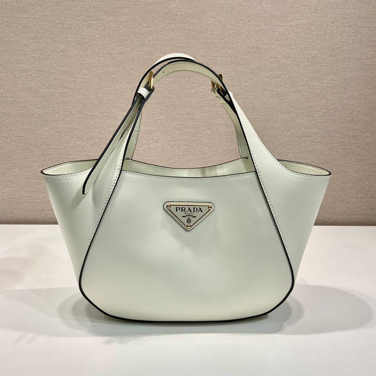 Luxury PradaTOTE BAG 28 IN WHITE SHEEPSKIN GOLD LOGO