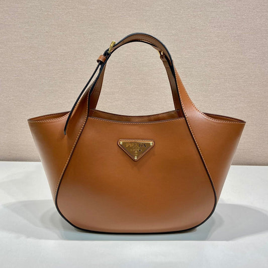 Luxury PradaTOTE BAG 28 IN CINNAMON BROWN SHEEPSKIN GOLD LOGO