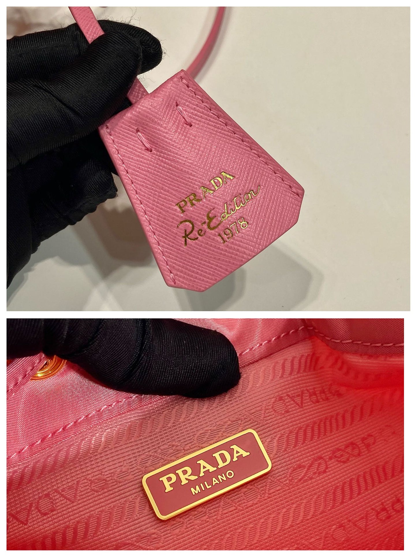 Luxury PradaBUCKET BAG 19 IN CANDY PINK RE-NYLON AND SAFFIANO LEATHER HANDLE