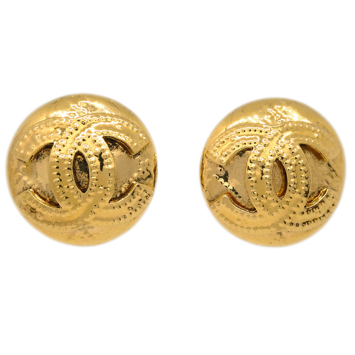 Luxury Chanel Button Earrings Clip-On Gold 94P