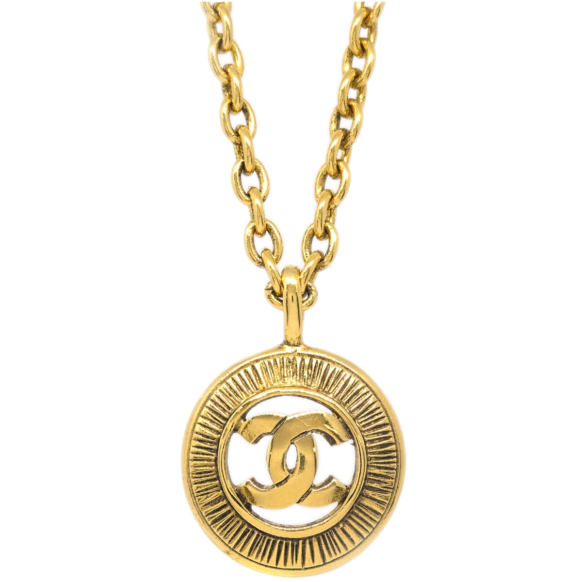 Luxury Chanel Medallion Pendant Necklace Gold 3848