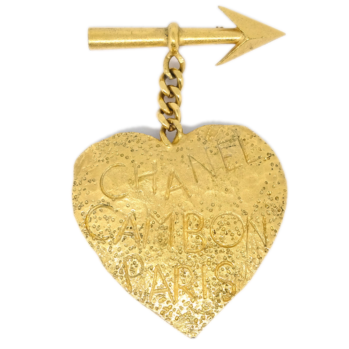 Luxury Chanel Bow And Arrow Heart Brooch Pin Gold 93P