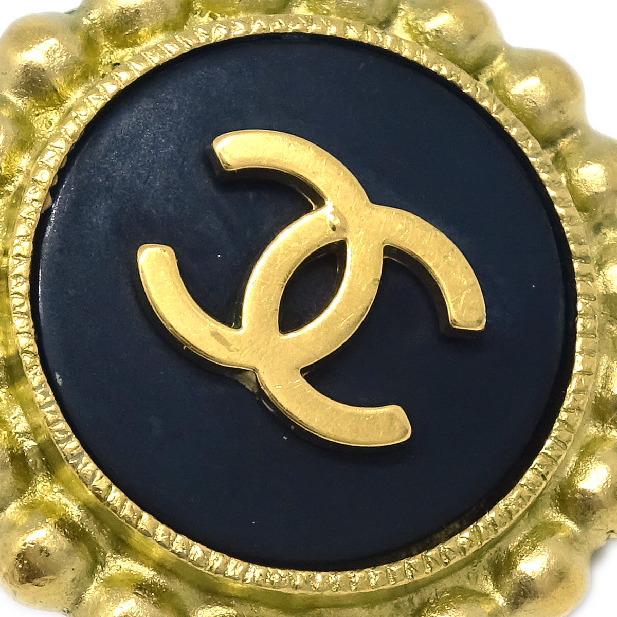 Luxury Chanel Gold Black Button Earrings Clip-On 95P