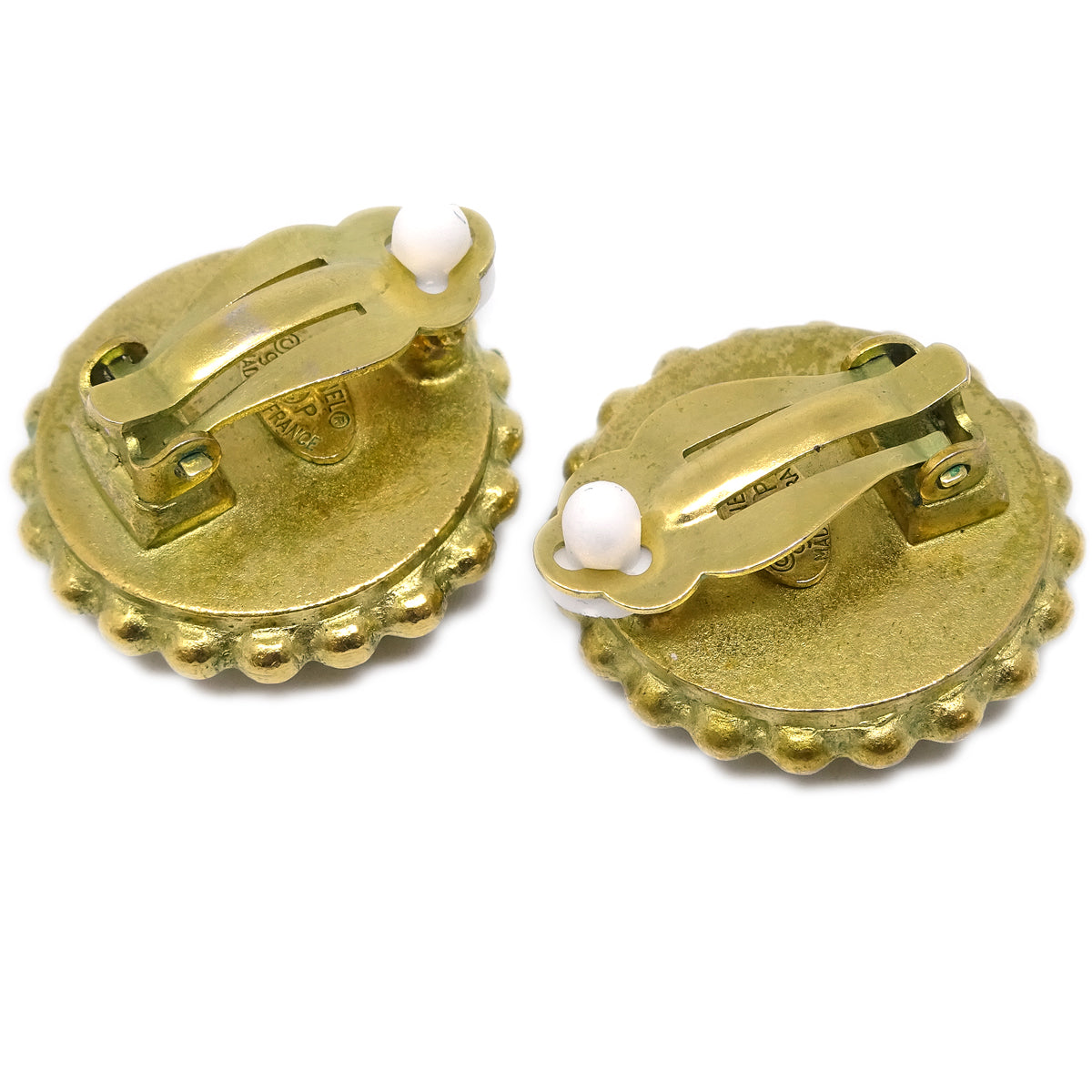 Luxury Chanel Gold Black Button Earrings Clip-On 95P