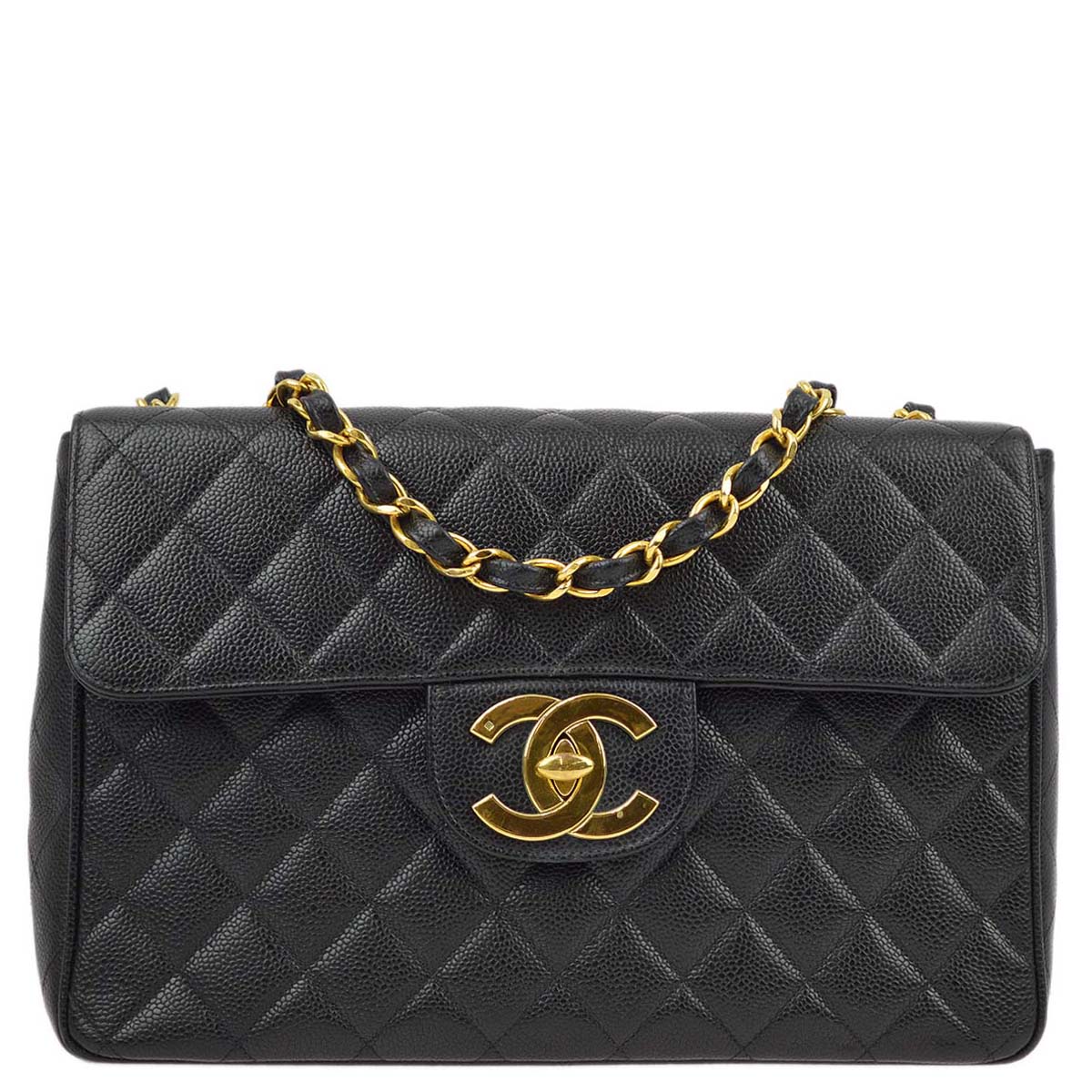 Luxury Chanel 1994-1996 Black Caviar Jumbo Classic Flap Bag