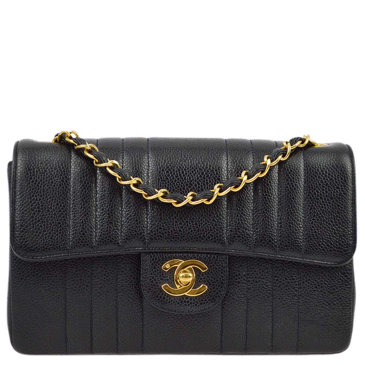 Luxury Chanel 1991-1994 Black Caviar Classic Flap Mademoiselle Chain Shoulder Bag