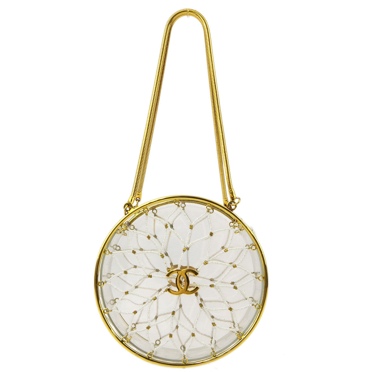 Luxury Chanel Clear Beaded Round Party Handbag