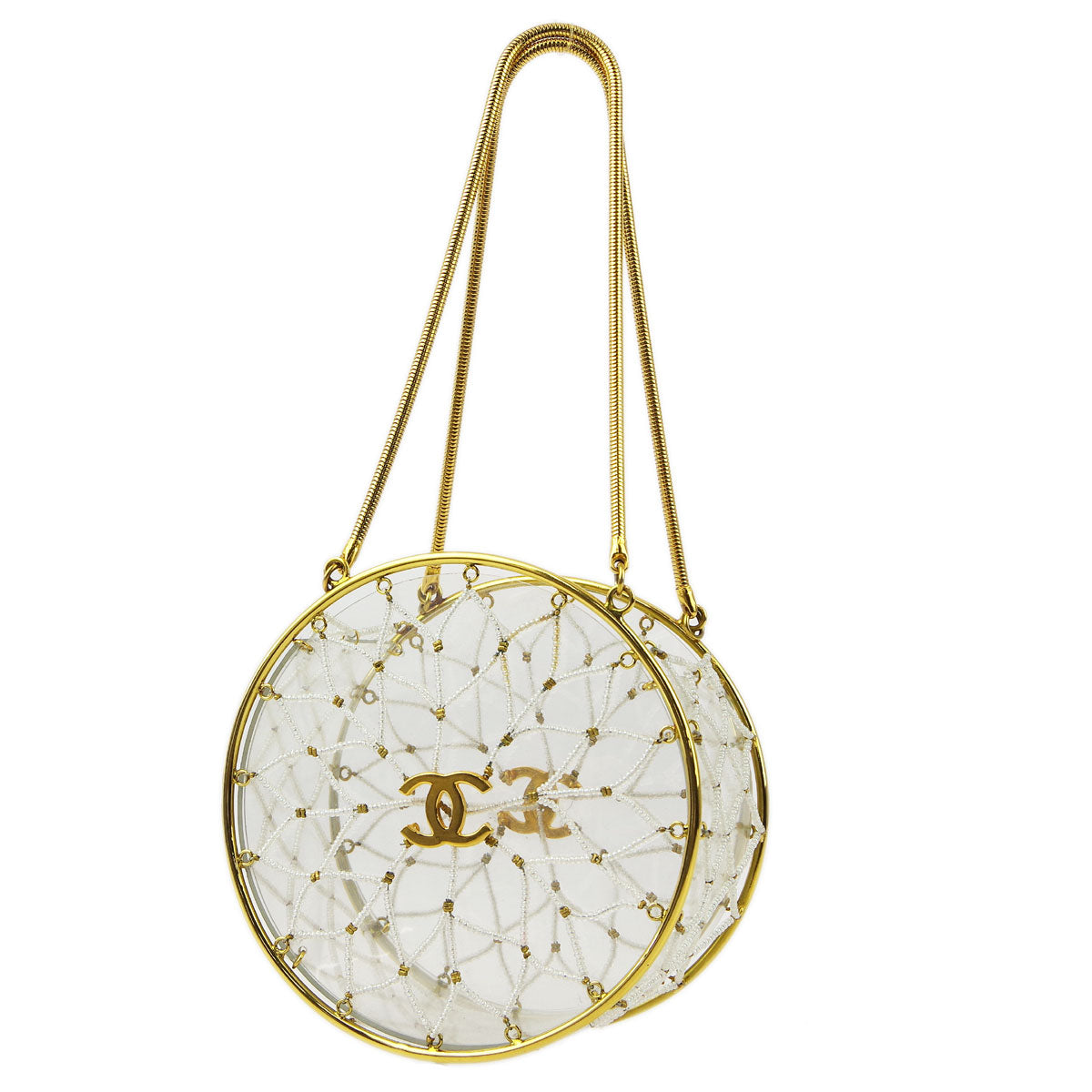 Luxury Chanel Clear Beaded Round Party Handbag