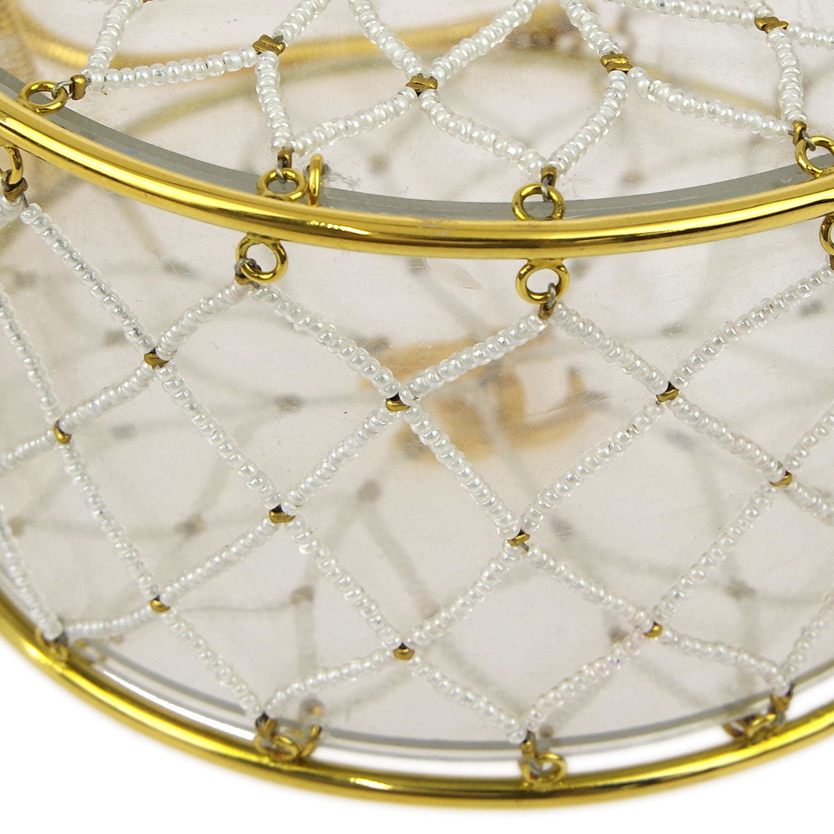 Luxury Chanel Clear Beaded Round Party Handbag