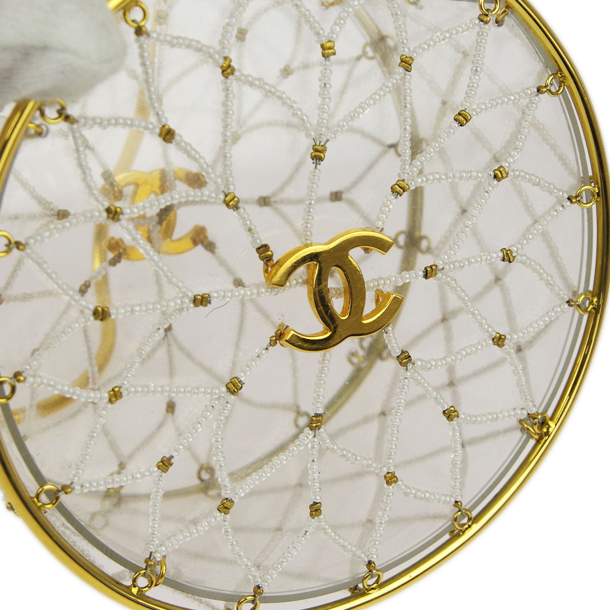 Luxury Chanel Clear Beaded Round Party Handbag