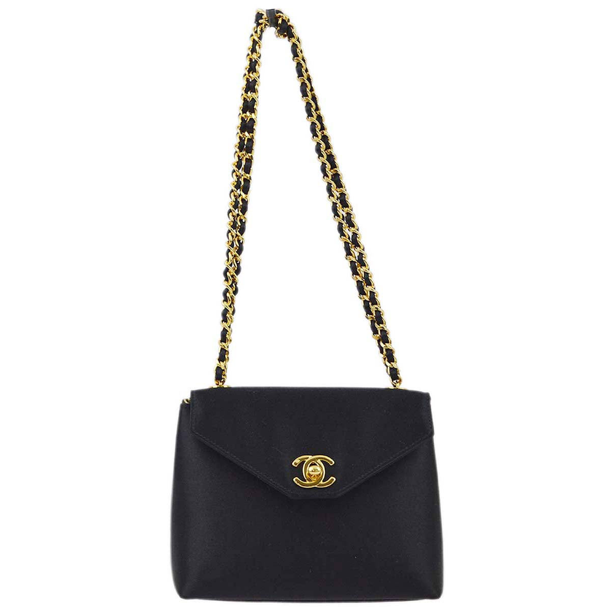 Luxury Chanel 1996-1997 Black Satin Chain Handbag