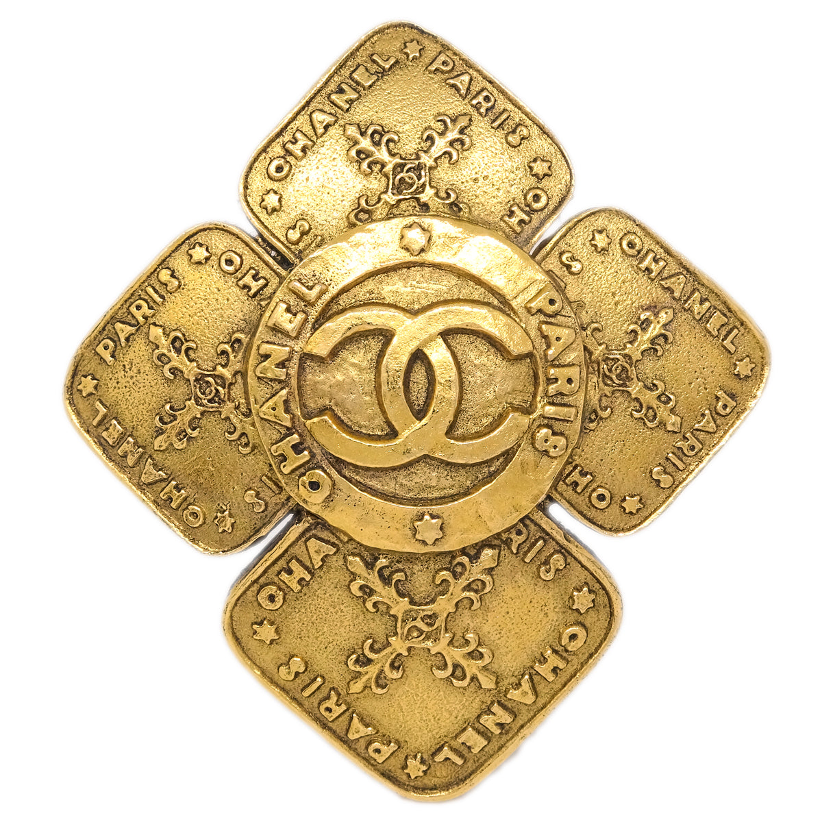 Luxury Chanel Cross Brooch Pin Gold 28/1244