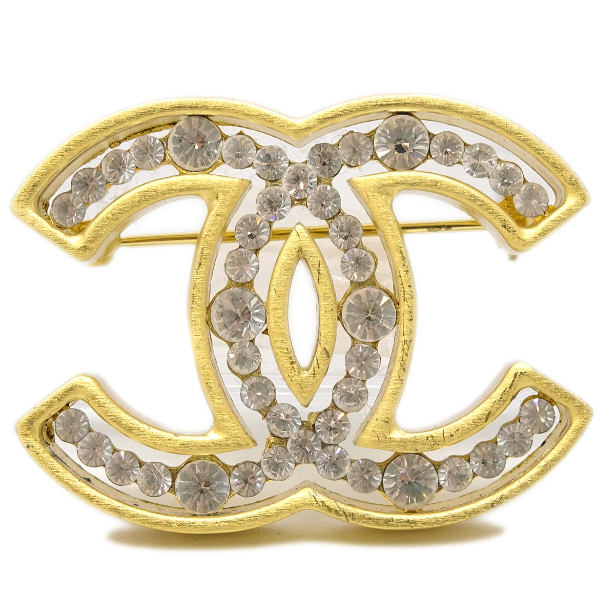 Luxury Chanel CC Brooch Pin Rhinestone Gold 02A