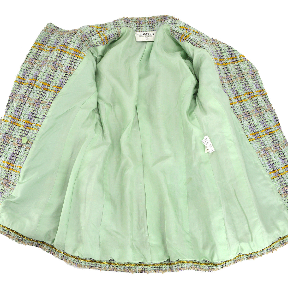 Luxury Chanel Double Breasted Jacket Green Tweed