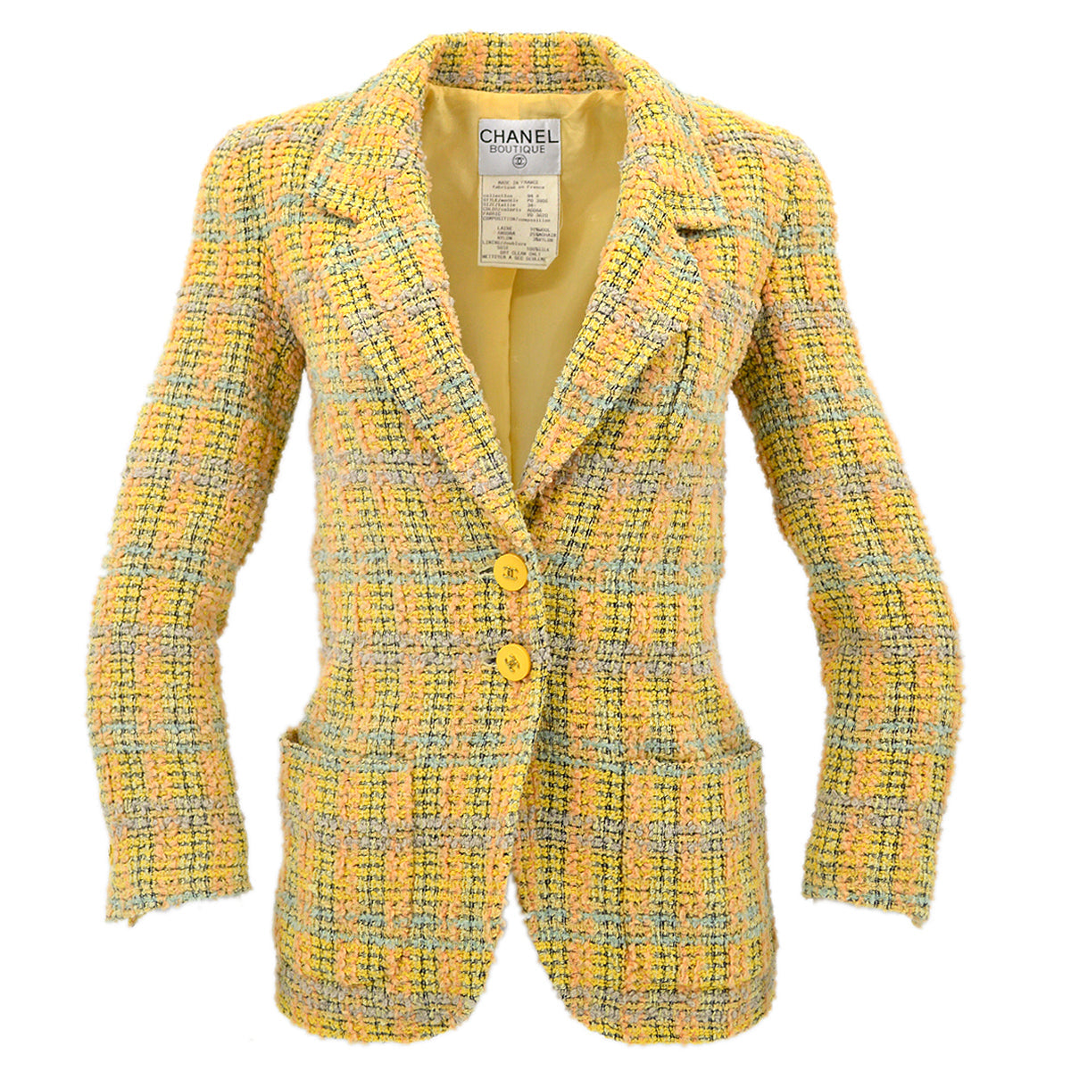 Luxury Chanel Fall 1994 single-breasted tweed boucle jacket #34