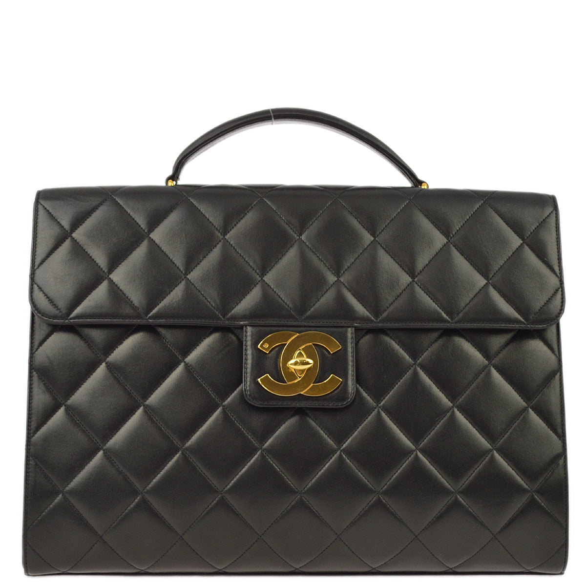 Luxury Chanel 1994-1996 Black Lambskin Briefcase Business Handbag