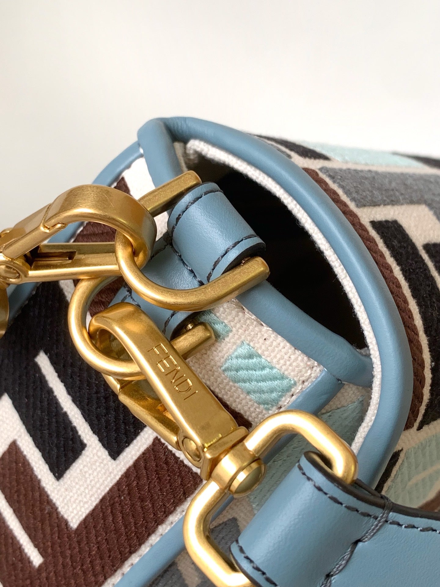 Luxury FendiFend Baguette Sky Blue and Multicolour Canvas Bag 27 with FF Embroidery Ghw
