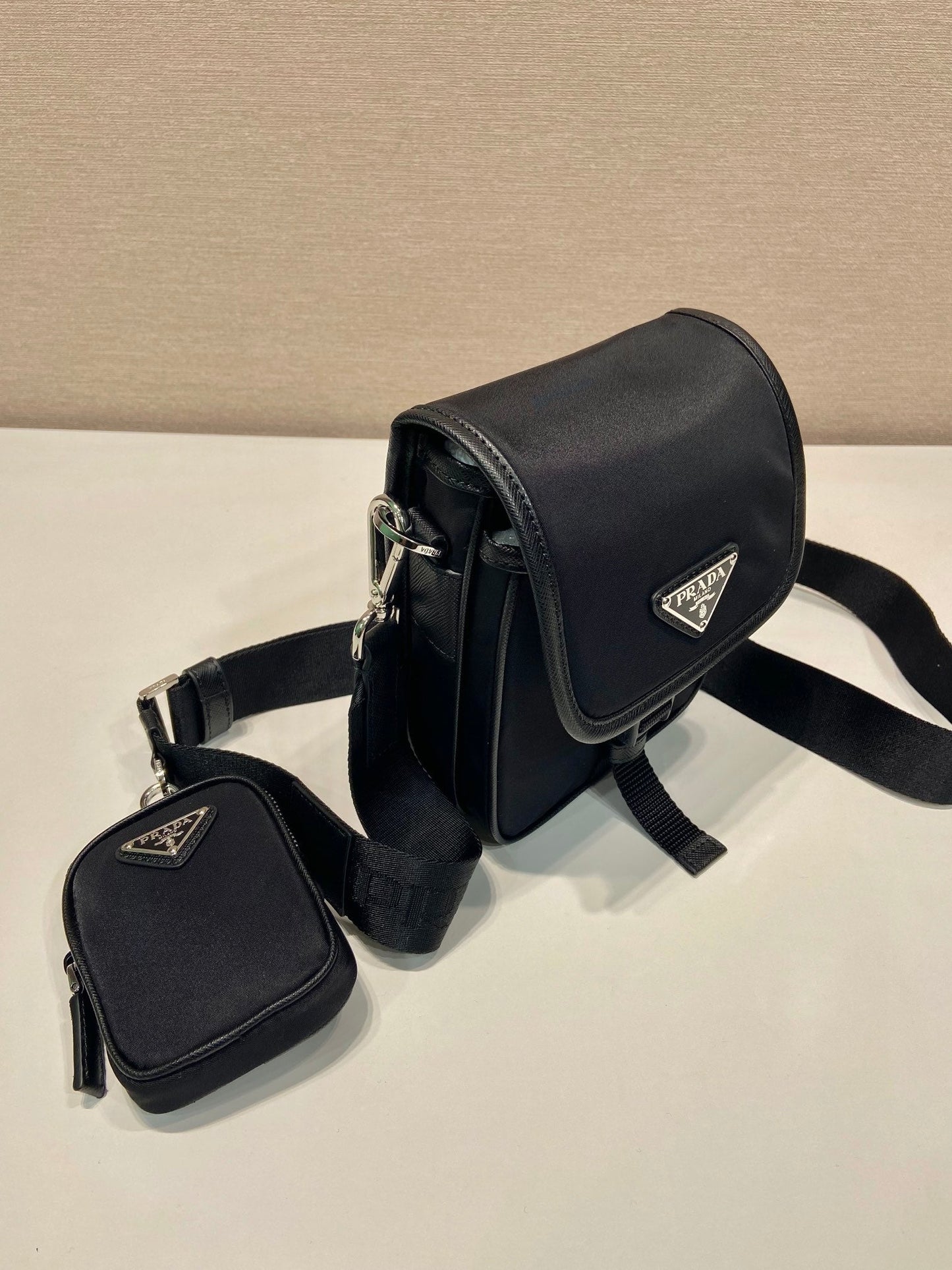 Luxury PradaPHONE BAG 19 IN BLACK RE-NYLON AND SAFFIANO LEATHER TRIM