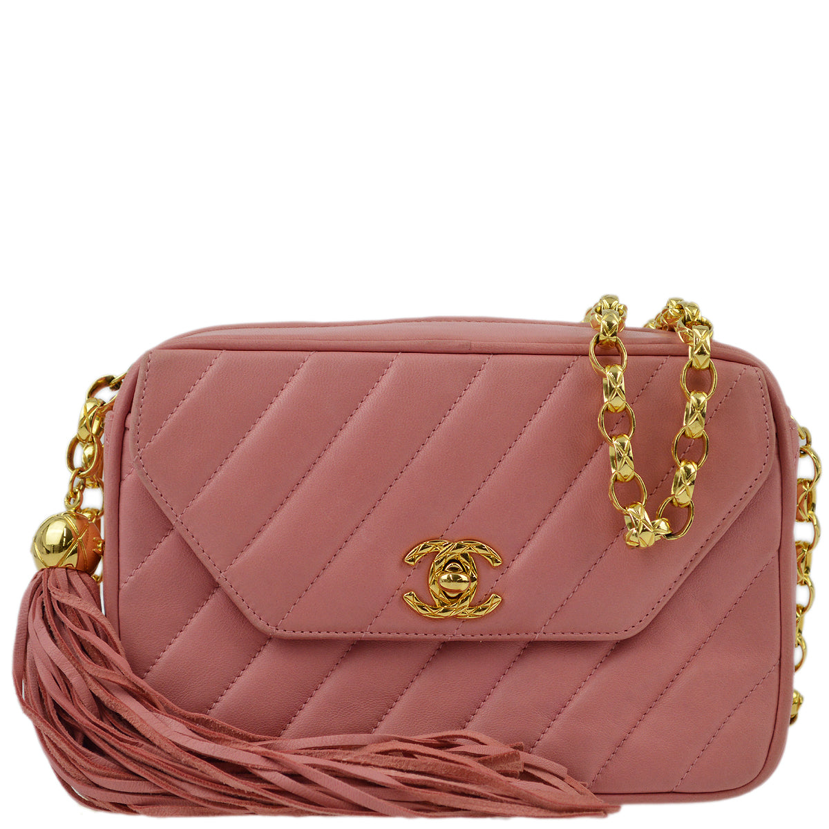 Luxury Chanel 1991-1994 Pink Lambskin Mini Diagonal Stitch Camera Bag