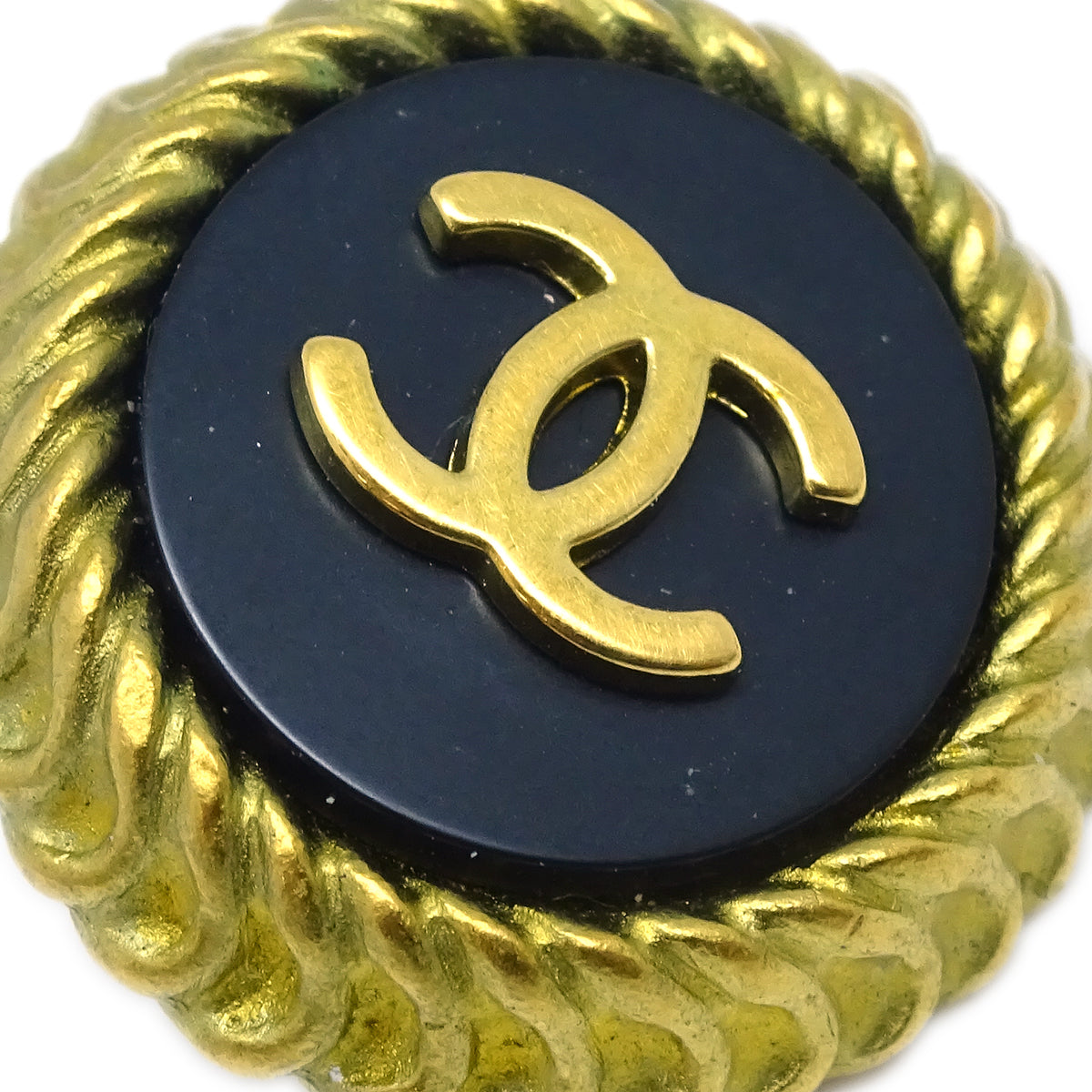 Luxury Chanel Black & Gold Rope Edge Earrings Clip-On