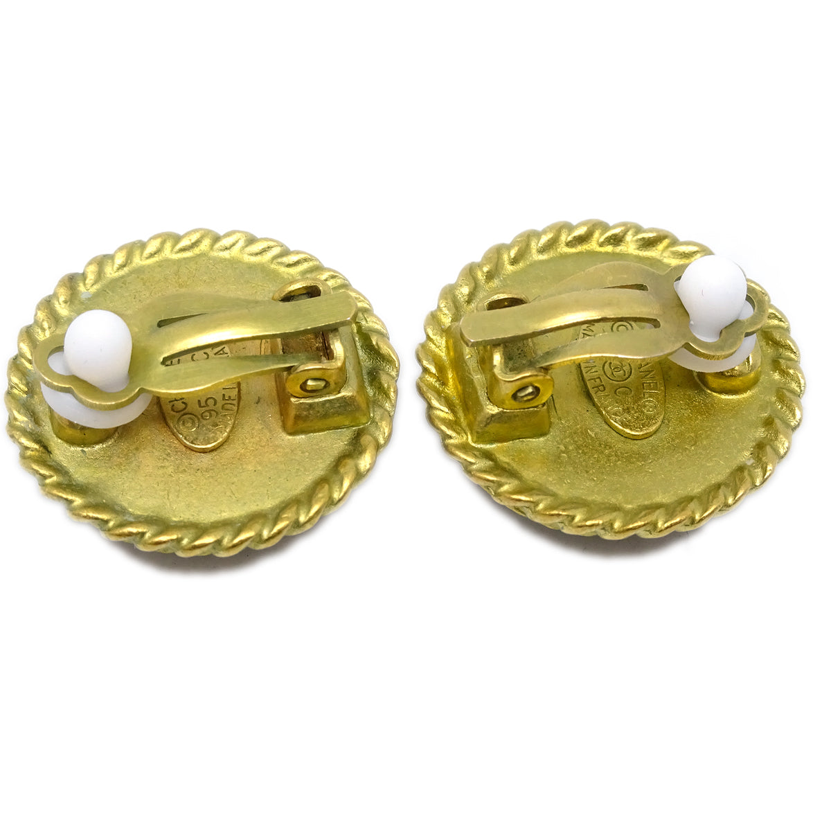 Luxury Chanel Black & Gold Rope Edge Earrings Clip-On