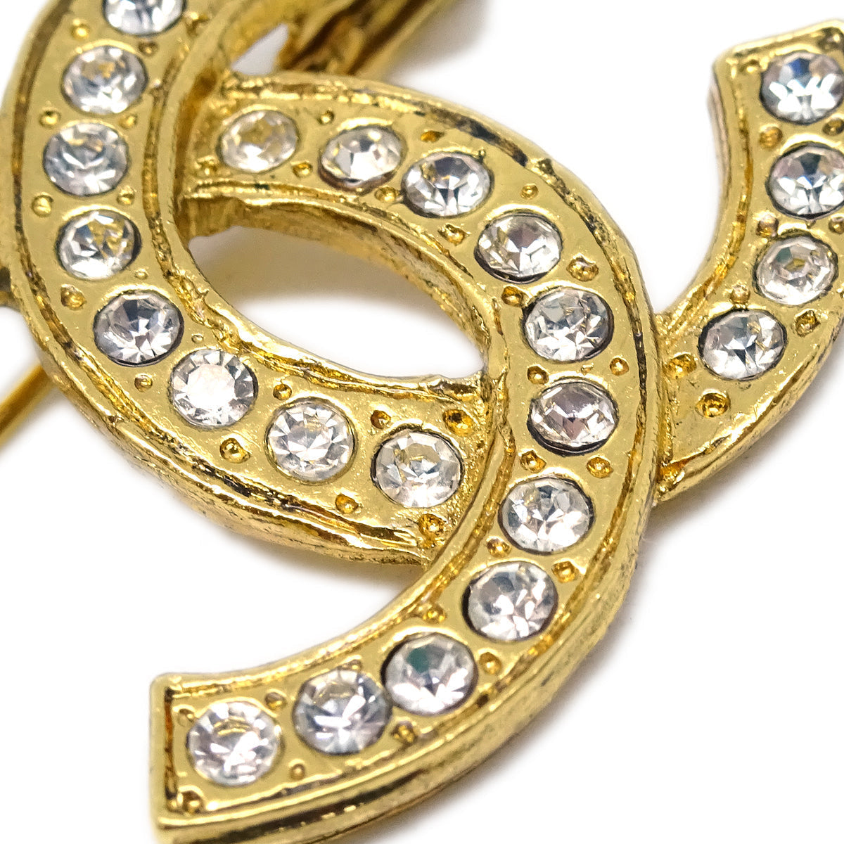 Luxury Chanel CC Brooch Pin Rhinestone Gold